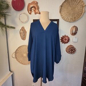 Gibson Latimer Teal High Low Tunic Blouse Minimalist Basic Timeless Old Money